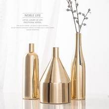 Vaso de cerâmica elegante design alto galvaniza ouro cor moderna simplicidade vaso de flores para decoração de casa 2024 - compre barato