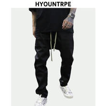 Mens Crotch Pants High Street New Fashion Men Black Batik Trousers Elastic Waist Drawstring Streetwear Hip Hop Pants Joggers 2024 - buy cheap