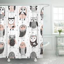Aztec Cute Owls and Stars in Pink Grey Colors Shower Curtain Waterproof Fabric 60 x 72 Inches Set with Hooks 2024 - buy cheap