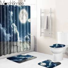 Штора для душа Moon Clouds Navy, напольный коврик для унитаза, прокладки, занавеска для ванной из полиэстера, комплект декоративных занавесок для ванной комнаты 2024 - купить недорого