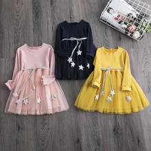 Vestido de princesa de manga comprida para meninas de 3 a 8 anos, roupa casual de outono e inverno para festa de ano novo, roupa infantil