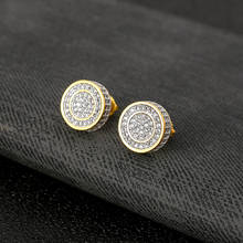 Hip HOP 5A CZ Stone Bling Ice Out Stud Earring Round Sterling Sliver Earring for Women Men Fine Jewelry Earrings Friendship Gift 2024 - buy cheap