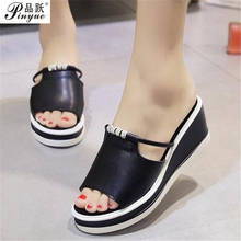 new Women  slippers Sandals Heels Wedges Platform Leather Peep toe Crystal Elegant Female Sandals 2024 - buy cheap