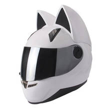 Adorável orelhas de gato automóvel corrida antifog rosto cheio capacete capacete motor casco capacete da motocicleta rosto cheio máscara capacete branco 2024 - compre barato