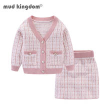 Lama kingdom-conjunto de suéter infantil para meninas outono/inverno, 2 peças, cardigã com botões e saia curta, roupas de meninas 2024 - compre barato