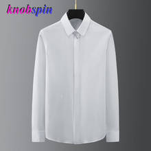 Neckline Metal buckle decoration Shirt men 2021 Solid Color 100% Pure Cotton Slim male Dress Shirts long sleeve Casual Camisa 2024 - buy cheap
