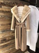 Arlenesain personalizado casaco de pele de vison genuíno feminino com capuz de pele jaqueta branca dentro do vestuário 2024 - compre barato