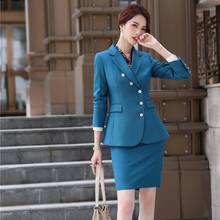 Fashion Blue Blazer Women Business Suits with Skirt and Jacket Sets Elegant Office Ladies Work Uniform OL Styles 2024 - buy cheap