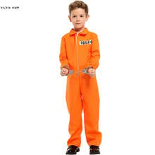Оранжевый детский костюм для мальчиков на Хэллоуин, Комбинезоны для детей в виде заключенных, униформа для косплея, карнавала Пурим, платье для ролевых игр Вечерние 2024 - купить недорого