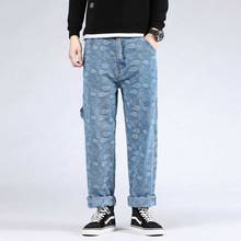 Calça jeans folgada, masculina plus size, nova moda hip hop, plus size, casual, baggy 2024 - compre barato