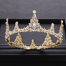 Tiara vintage redonda com cristal de ouro, coroa de casamento artesanal de pérola rainha da princesa para festa, acessórios para cabelo para casamento 2024 - compre barato