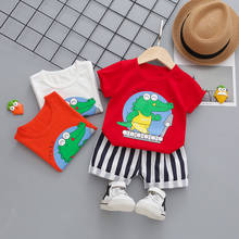 Children's Suit 2022 Summer New Boys Cartoon Running Crocodile Short-sleeve T-shirt Striped Shorts 2pce Baby Girl Casual Clothes 2024 - buy cheap