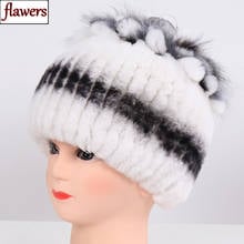 Real Fur Hat For Women Good Elastic Knit Genuine Rex Rabbit Fur Hat Winter Ladies Warm Thick Natural Fur Caps Wholesale Retail 2024 - buy cheap