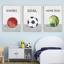 Pintura en lienzo con diseño de balones de fútbol para decoración del hogar, póster impreso con acuarela, para sala de juegos de niños y adolescentes 2024 - compra barato