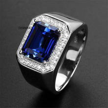 Big Blue Zircon stone Silver color rings for men Shiny AAA CZ Party jewelry men Anniversary jewelry ring size 7-11 bague homme 2024 - buy cheap