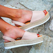 Sandalias de cuña de cuero suave para mujer, alpargatas con plataforma, tacones altos, zapatos de verano 2024 - compra barato