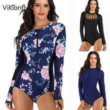 Vikionfly Zipper Surfing One Piece Swimsuit Women 2021 Hot Long Sleeve Swimwear Printed Padded Onepiece Swimming Suit Bathing 2024 - buy cheap