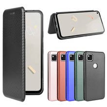 Funda de cuero con tapa de fibra de carbono para Google Pixel 4a 4G, carcasa delgada con ranura para tarjeta, billetera magnética para negocios, para Google Pixel 4a 4G 2024 - compra barato