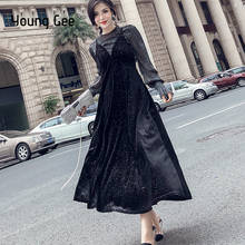 Young Gee Glitter Mesh Top + Spaghetti Strap Dress Women Sexy Deep V Neck Velvet Knee-length Black Dresses Vestidos robe femme 2024 - buy cheap