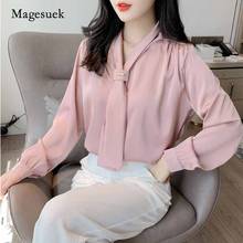 Blusas femininas soltas com decote em v estilo ol, tops e blusas de escritório, camisas de manga comprida, camisa de cetim feminina, roupas de camisa de chiffon de outono 10842 2024 - compre barato