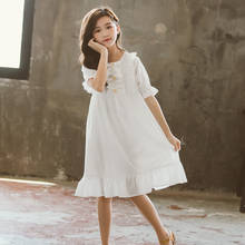 Повседневное платье для девочек-подростков; Лето 2020; Детские белые платья принцессы; Детская хлопковая одежда; Модное элегантное платье на пуговицах; #0126 2024 - купить недорого