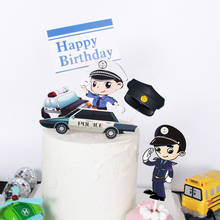 6 pçs polícia aniversário bolo topper bonito polícia feliz aniversário cupcake topper suprimentos para meninos festa de aniversário decorações do bolo 2024 - compre barato