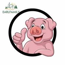 Earlfamily-adesivo de 13cm x 13cm para porco fofo, desenho animado, dentro do dedão, para carros, à prova d'água, adesivo de vinil, personalidade 2024 - compre barato