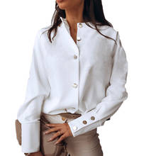 Office Lady Solid Color Stand Collar Long Sleeve Blouse Button Down Cuff Shirt OL Style Women Loose Blouses 2024 - buy cheap