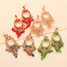 Fashion Hollow Handmade Bead Colorful Earrings Flower Long Drop Earrings Party Wedding Jewelry Women 2024 - buy cheap