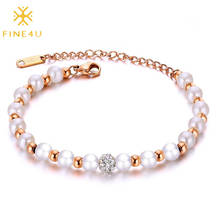 FINE4U-pulsera de perlas pequeñas de Color oro rosa para mujer, brazalete con cuentas de perlas blancas simuladas, joyería delicada hecha a mano, B497 2024 - compra barato