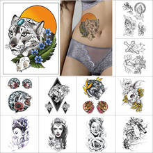 Черная временная татуировка, наклейка, леопард, цветы, рисунок, кресты, монашка, череп, водонепроницаемая поддельная татуировка для руки, бедра, тату, наклейка 2024 - купить недорого