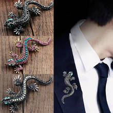 Fashion Men Pins Rhinestones Lizard Animal Jewelry Business Suit Shirt Sweater Enamel Crystal Brooch Valentines Gift 1PC 2024 - buy cheap