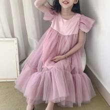 2021 Одежда для маленьких девочек новое весеннее праздничное платье принцессы с рукавами-крылышками для девочек детское кружевное летнее платье, детская одежда 2024 - купить недорого