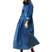 Женское винтажное джинсовое платье, Длинное свободное Повседневное платье-трапеция с круглым вырезом, весна-осень 2024 - купить недорого