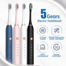 Escova de dentes elétrica inteligente, escova de dentes ultrassônica recarregável por usb, escova de dentes elétrica lavável ipx7 com 5 modos 2024 - compre barato