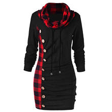 Fashion Women Winter Dress Plaid Scarf Collar Buttons Decoration Patchwork Casual Party Dresses Long Sleeve Ladies Dresses 2022 2024 - buy cheap