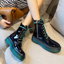 YMECHIC Fashion Winter Cosplay Green Purple Platform Lace Up Ankle Biker Boots Women Faux Patent Leather Booties Female Shoes 43 2024 - buy cheap