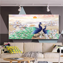 Pintura en lienzo con estampado de pavo real para decoración del hogar, imagen artística de pared para sala de estar 2024 - compra barato