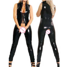 New Women Sexy Costumes Black Faux Leather Latex Catsuit Clubwear Open Crotch Bodysuit Sex Fetish Bondage Harness Costumes M7186 2024 - buy cheap