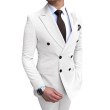 Double Breasted Slim fit Men Suits for Wedding Party with Peaked Lapel 2 Piece Male Suit Set Jacket Pants White Groom Tuxedos 2024 - buy cheap