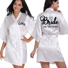 Personalized Customization Writing Wedding White Robes For Bridesmaids And Bride Date Name Faux Silk Kimono Wedding Preparewear 2024 - buy cheap