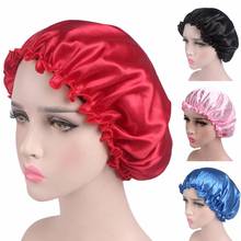 Solid Color Soft Satin Sleeping Cap Wide-brimmed Night Sleep Hat Hair Care Unisex Cap Elastic Bonnet 2024 - buy cheap