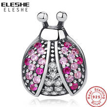 Contas cz 100% prata esterlina 925 rosa ladybug, contas ajuste original pulseira, pingente colar, jóias de luxo 2024 - compre barato