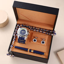 Luxury Quartz WristWatch Man Watch Gift Set With High Quality Box Rosary Bracelet Cufflinks Pen Mens Watches Set Gift For Men 2024 - buy cheap