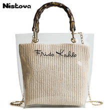 Bolsa de mão em pvc transparente, bolsa da moda para mulheres, feriados, alça de bambu, corrente, bolsa de mão, feminina, viagem, praia, bolsa de ombro, corpo cruzado 2024 - compre barato