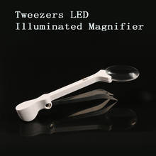 Pocket LED Illuminated Foldable Tweezers Magnifier 5x Portable Clip Reading Magnifying Glass with LED Light 2024 - buy cheap