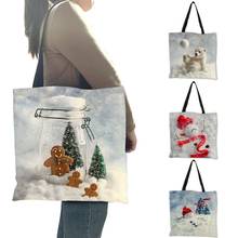 Bolso de mano de la serie Feliz Navidad para mujer, bolsa de hombro con estampado de muñeco de nieve, Reno, oso Polar en la nieve, bolsas de compras grandes ecológicas B13118 2024 - compra barato