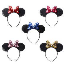 Disney 1pc orelhas de rato bandana clássica bolinhas lantejoulas arcos de cabelo hairband diy meninas acessórios de cabelo quente-venda festa mujer 2024 - compre barato