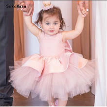 Vestido etiqueta rosa de princesa (tutu) para bebê, roupa infantil para primeiro aniversário com laço, tamanho 9m, 12m, 18m, 24m 2024 - compre barato