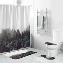 High Quality Mist Forest Trees Pattern Fabric Shower Curtain Bathroom Curtains Non Slip Rugs Carpet Toilet Flannel Bath Mat Set 2024 - buy cheap